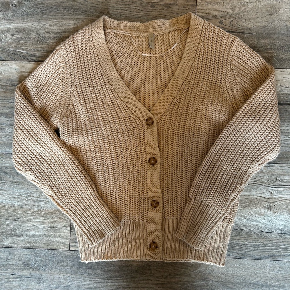 Neutral Tan Button-Front Knit Women's Cardigan